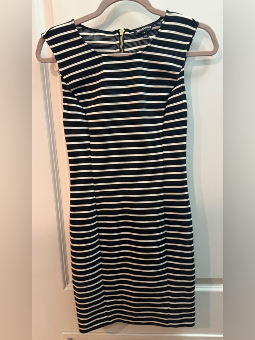 Juicy Couture Black and White Striped Sheath Dress